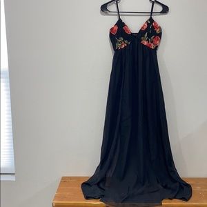 Black & Rose print maxi dress
